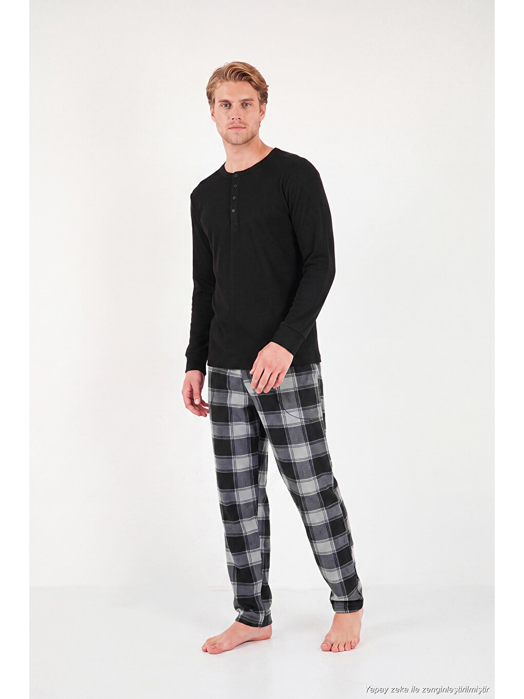 Gri Lastikli Bel Düz Paça Ultra Soft Polar Pijama Altı 6098001-2