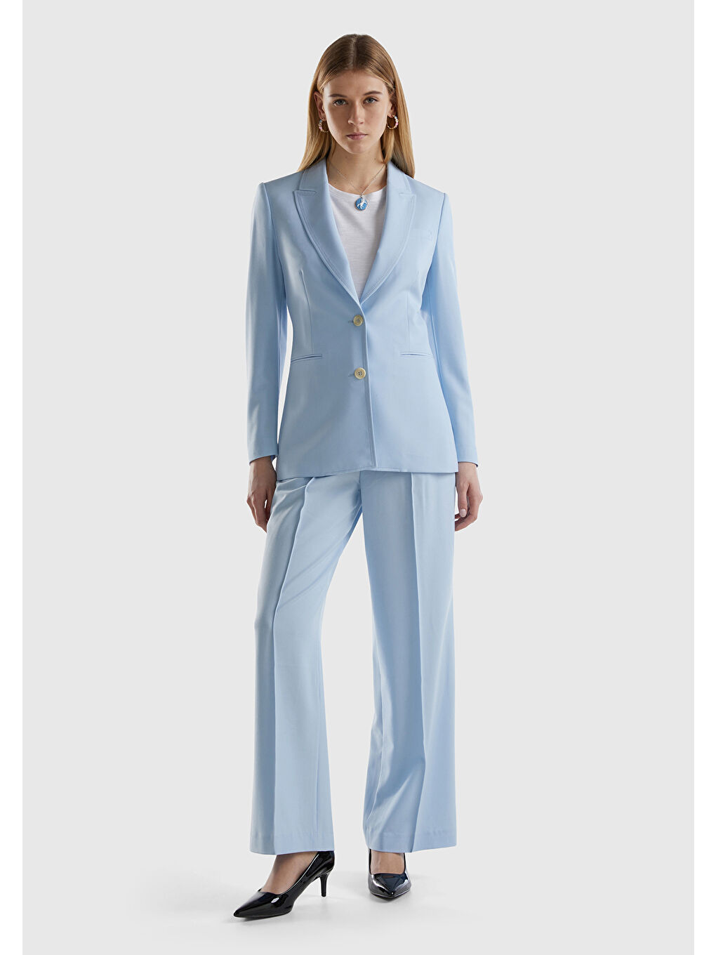 Kadın Açık Mavi Maskulen Kesim Önü Düğmeli Yalancı Kruvaze Ceket-4