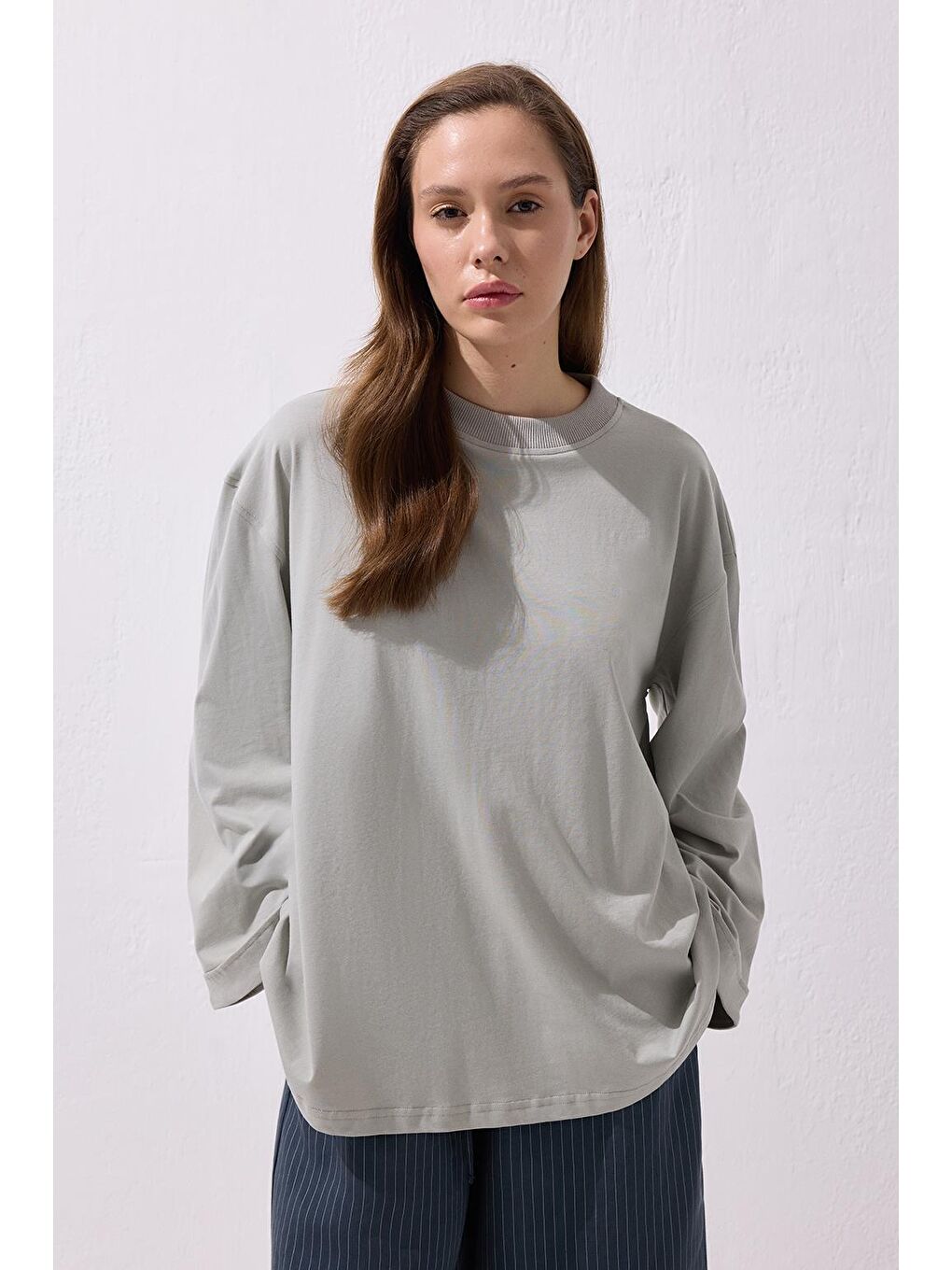 Vanille Pamuk Bluz Gri-2