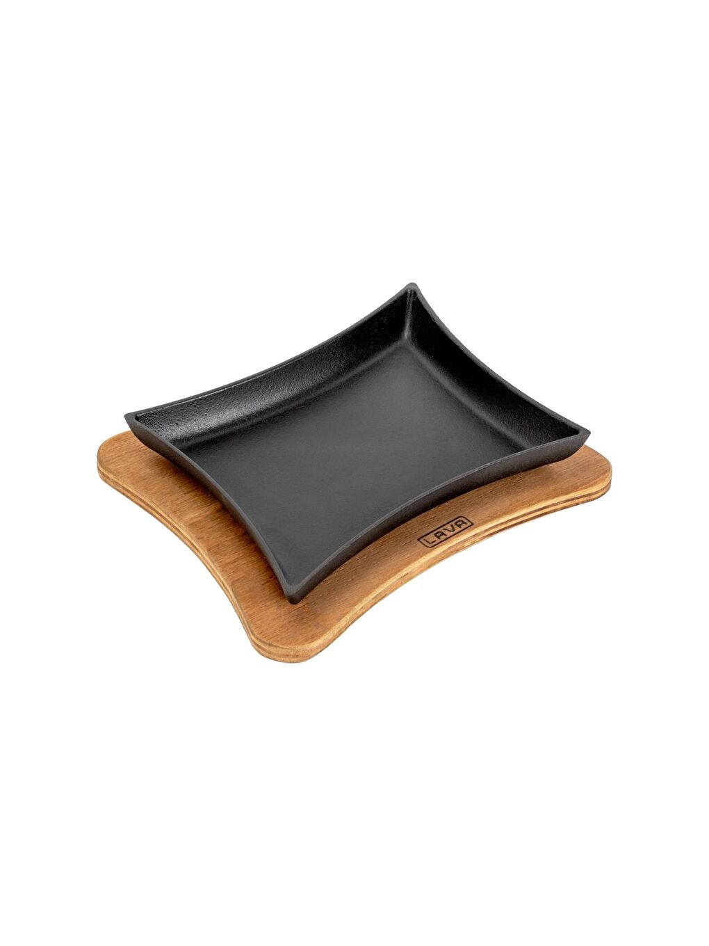 Siyah Dikdörtgen Servis Tabağı ve Ahşap Altlığı 13x17 cm-1