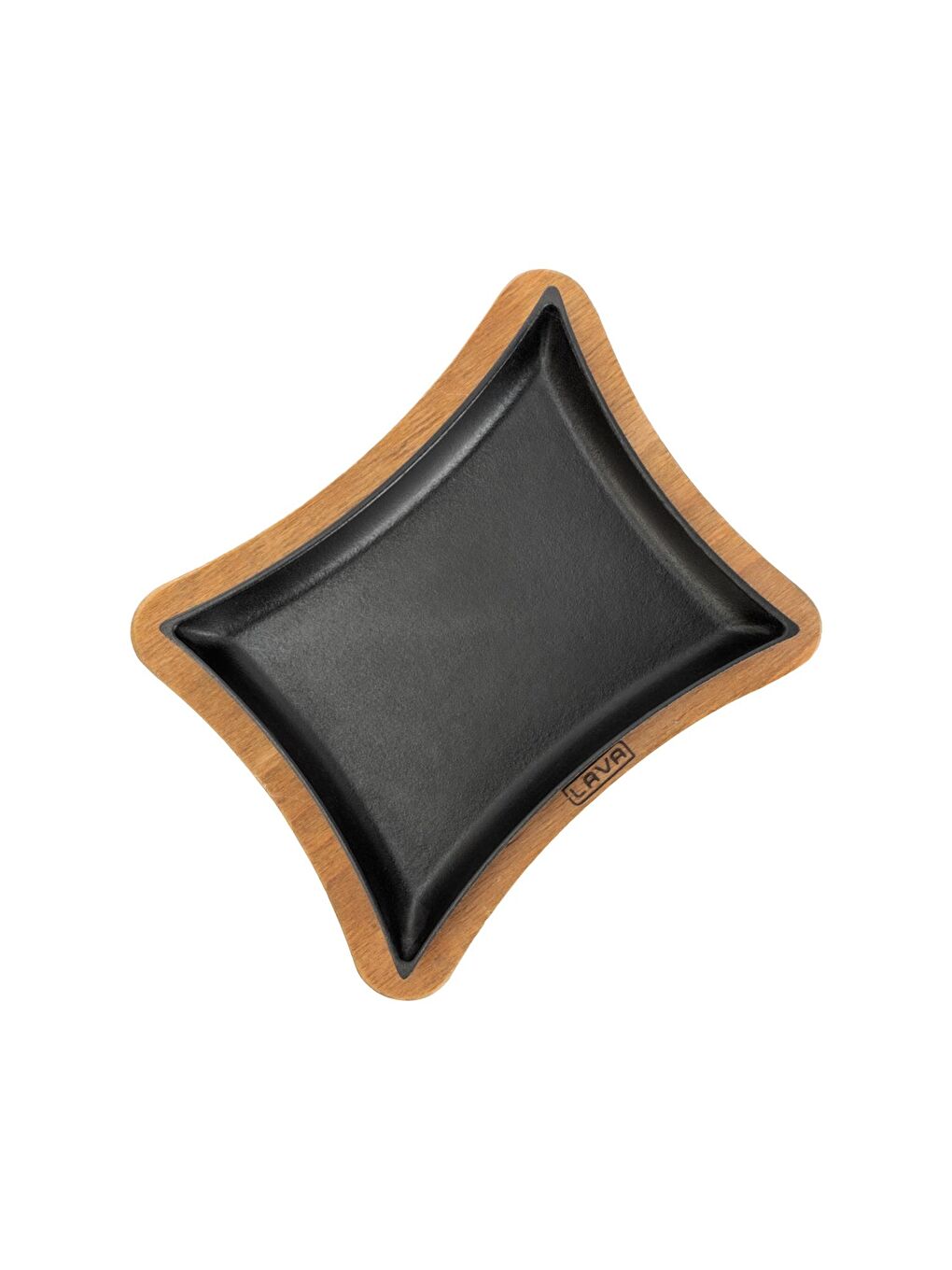 Siyah Dikdörtgen Servis Tabağı ve Ahşap Altlığı 13x17 cm-2