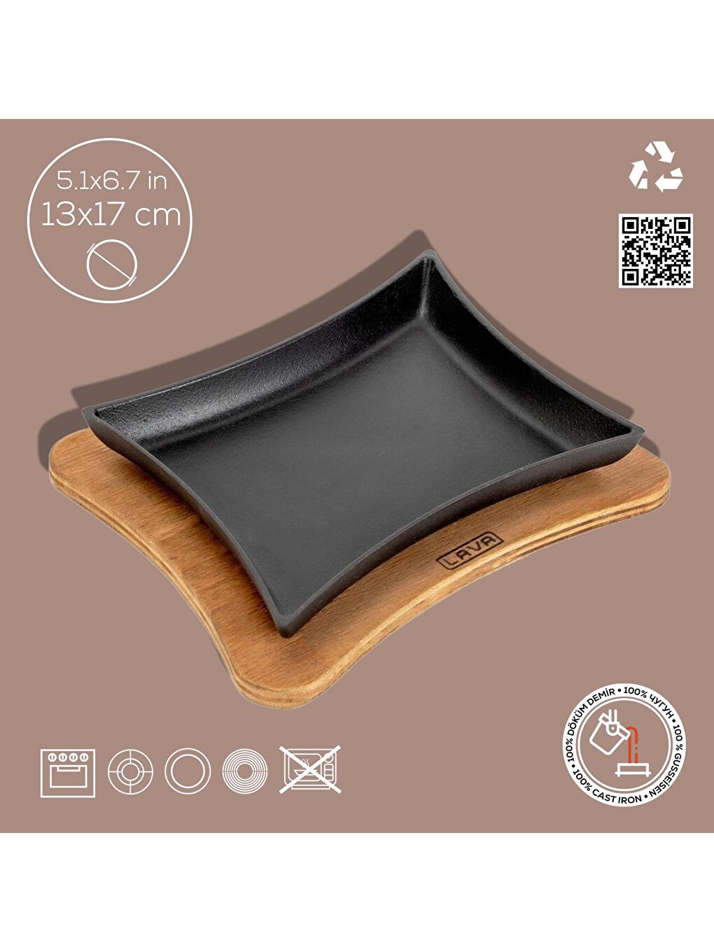 Siyah Dikdörtgen Servis Tabağı ve Ahşap Altlığı 13x17 cm-3