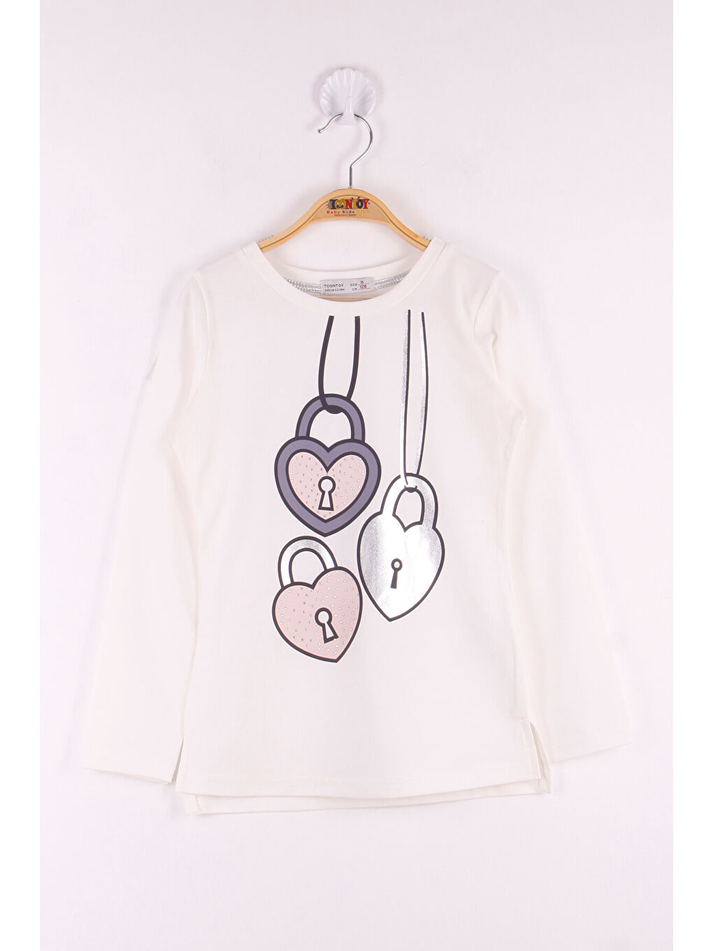Ekru Kız Çocuk Kalp Baskılı T-Shirt-2
