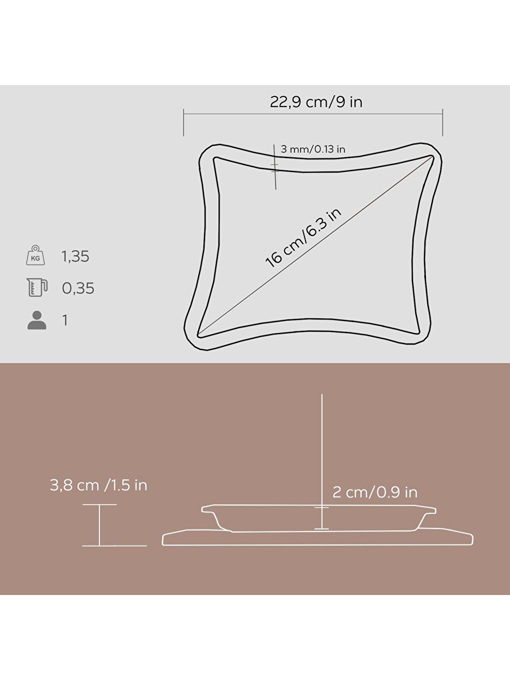 Siyah Dikdörtgen Servis Tabağı ve Ahşap Altlığı 13x17 cm-4