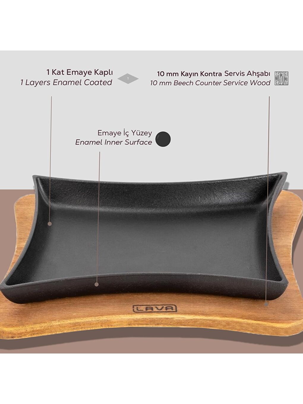 Siyah Dikdörtgen Servis Tabağı ve Ahşap Altlığı 13x17 cm-5