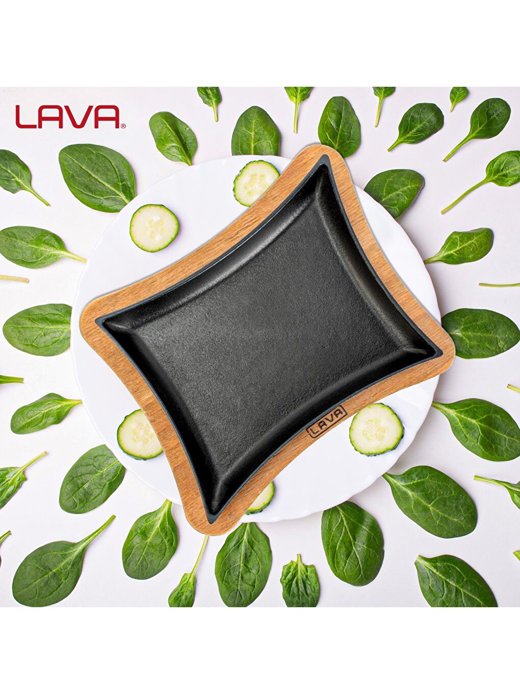 Siyah Dikdörtgen Servis Tabağı ve Ahşap Altlığı 13x17 cm-6