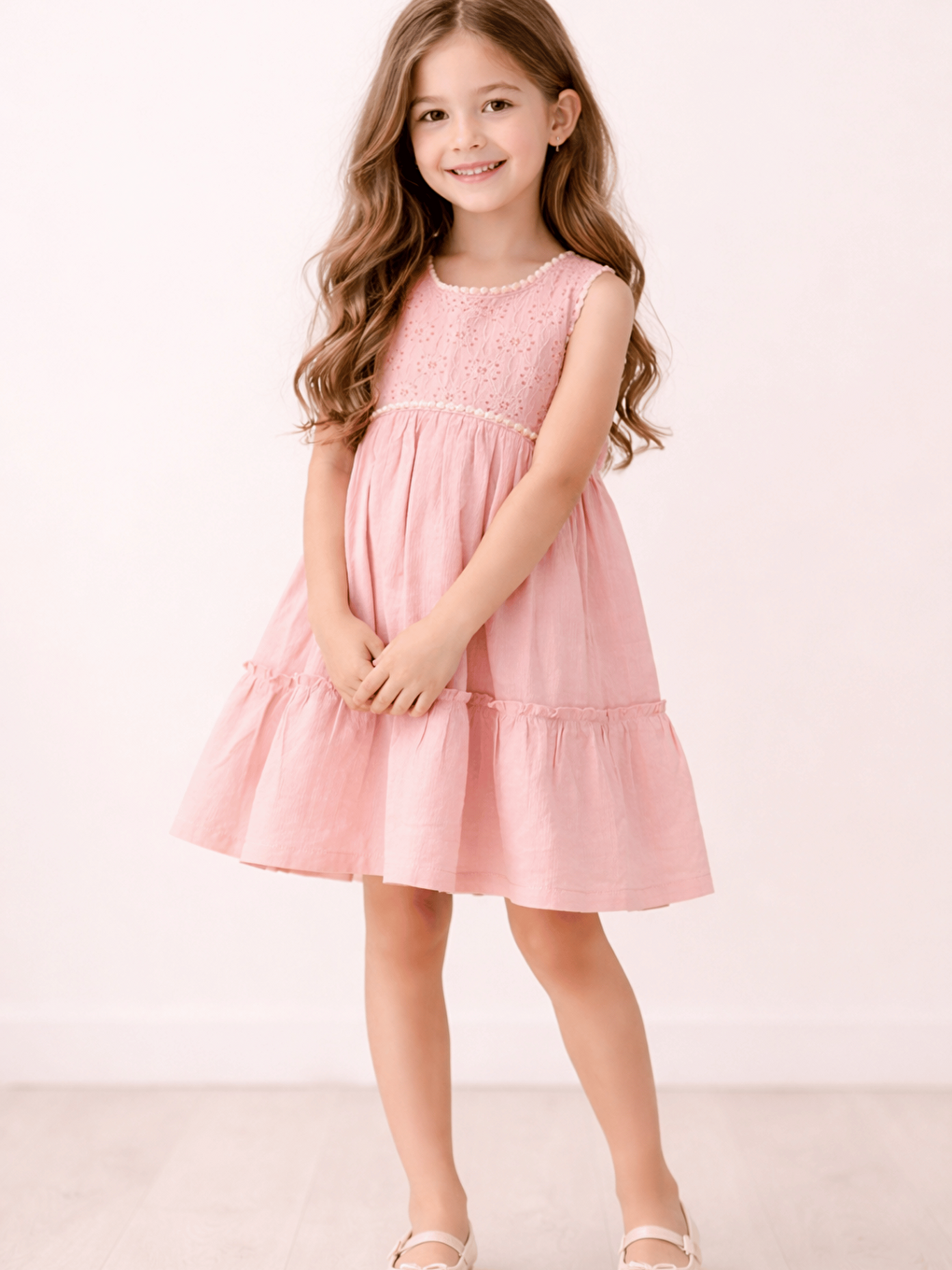 Pembe Bisiklet Yaka Kız Çocuk Elbise