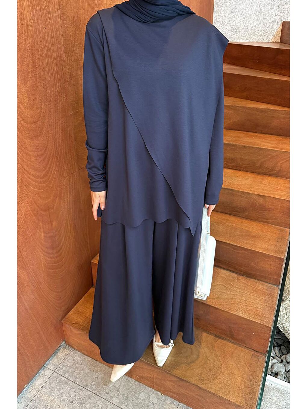 Pelerinli Tesettür Takım Lacivert-2