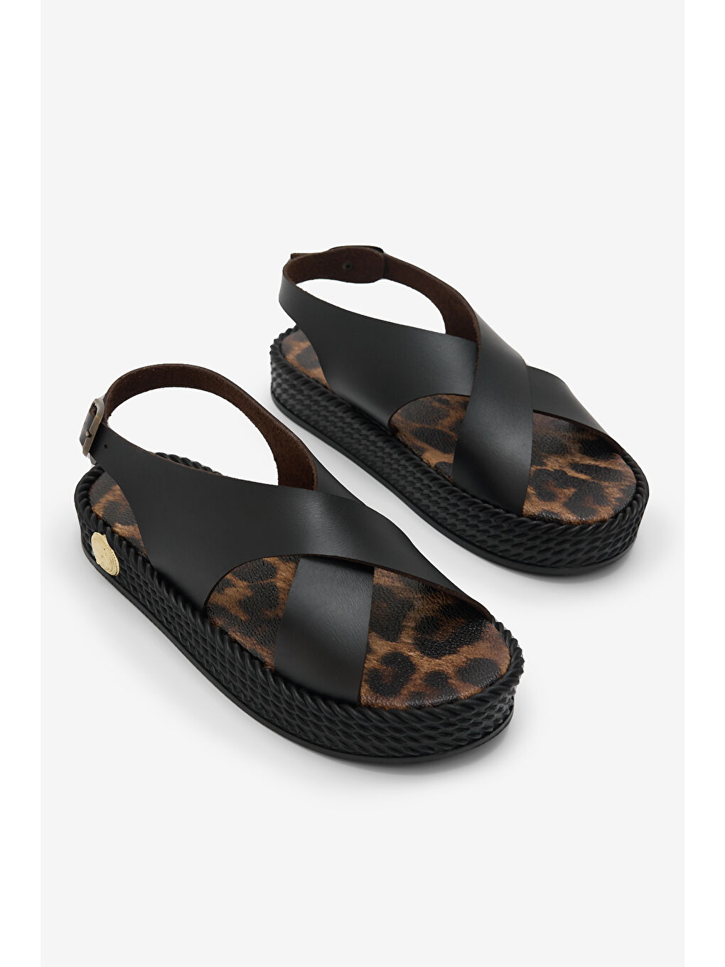 Kadın Siyah Leopar Poli Taban Rahat Çapraz Bantlı Sandalet-2