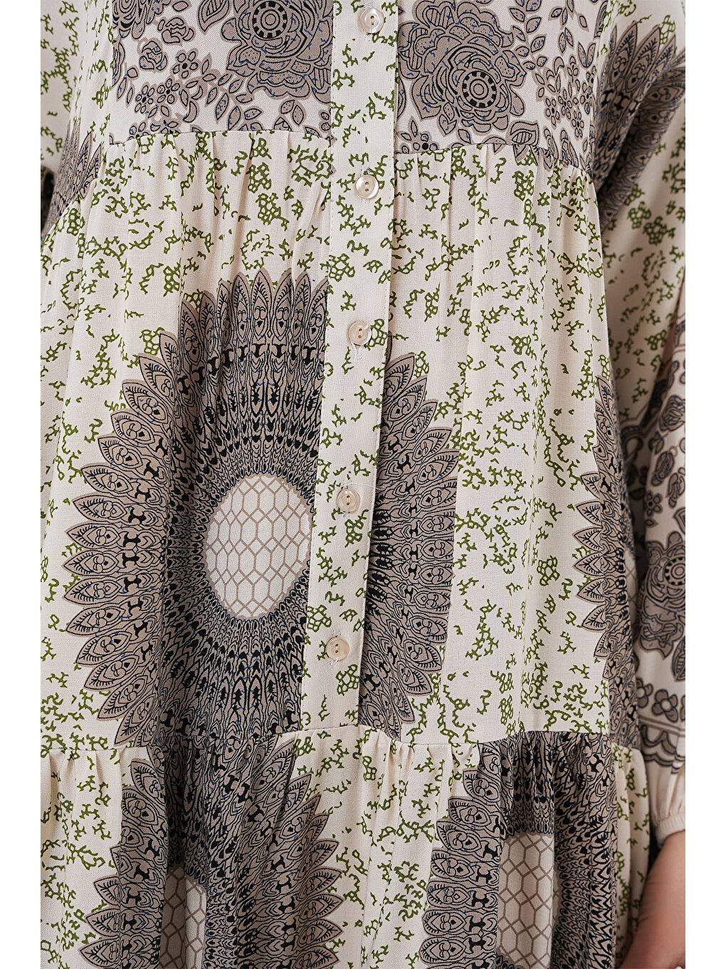 Kahverengi 2423 Otantik Desenli Tesettür Elbise - F.KAHVE-3