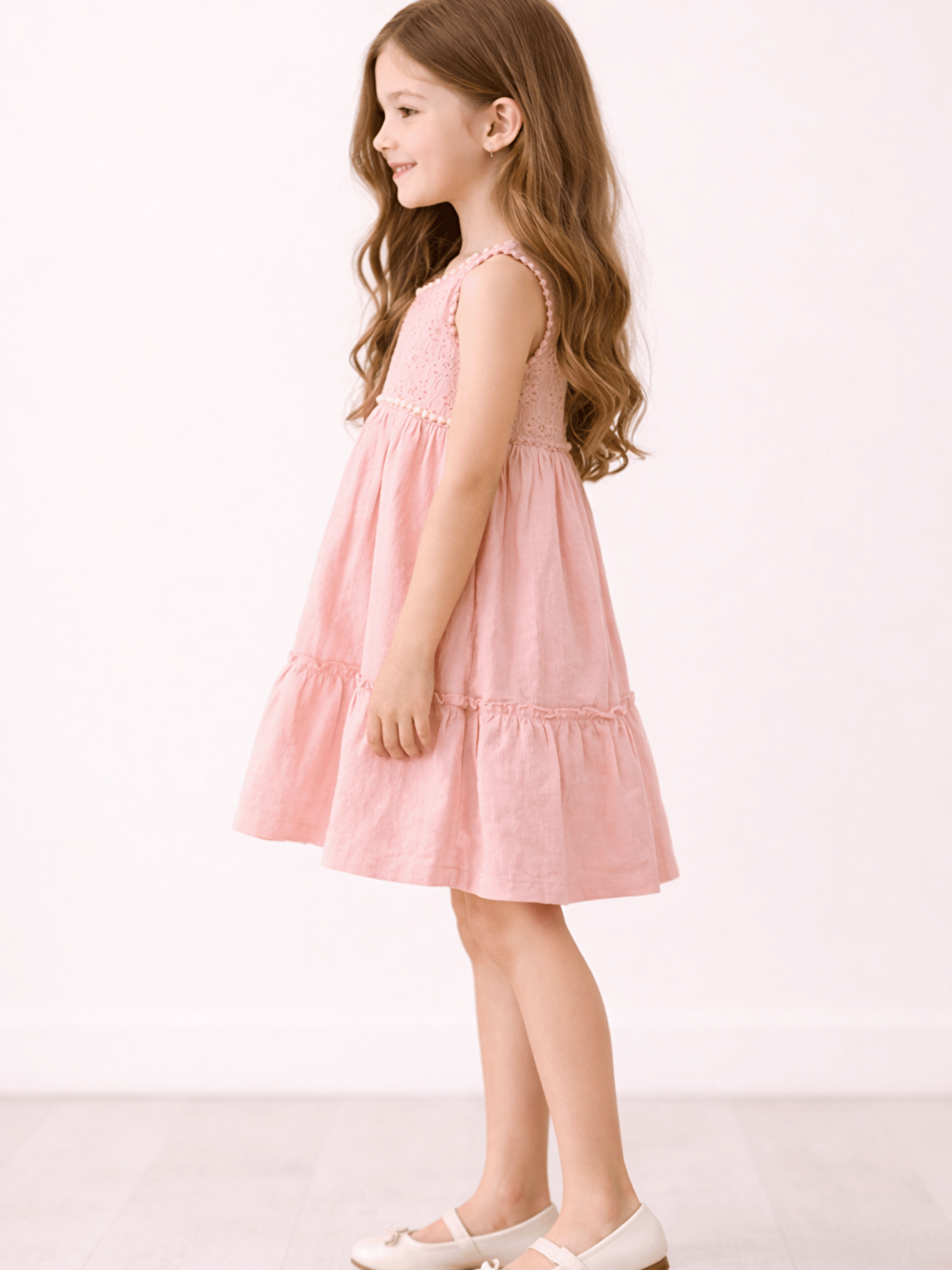 Pembe Bisiklet Yaka Kız Çocuk Elbise-1