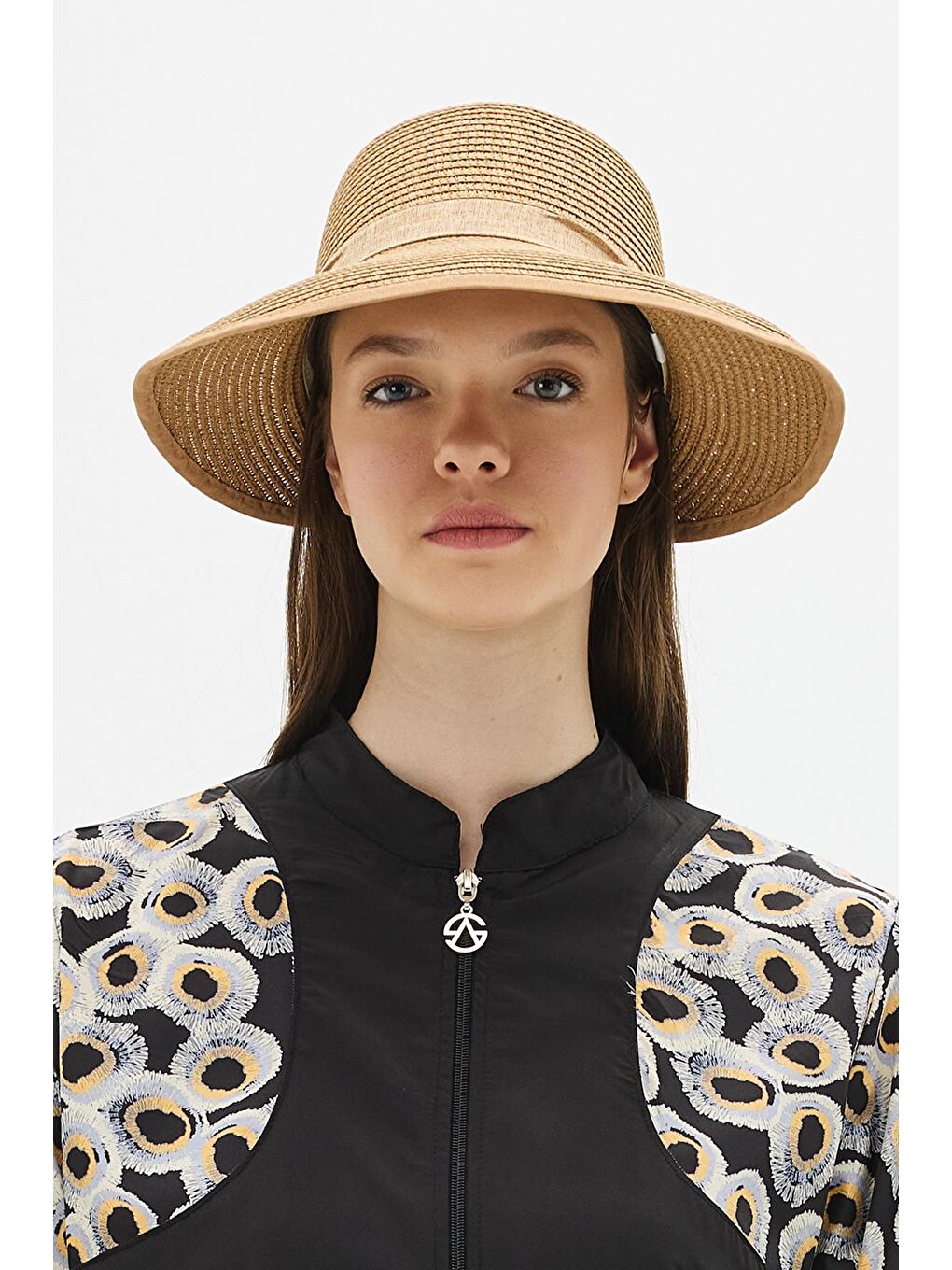 Bej Siperli Hasır Plaj Şapkası Y25730-27 Vizon