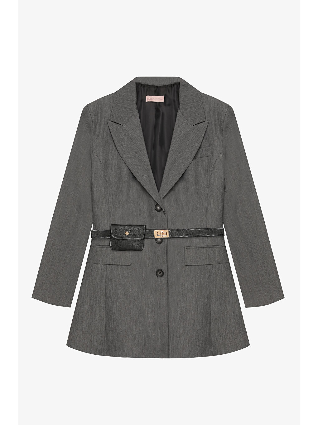 Kemerli Çanta Aksesuarlı Blazer Ceket Elbise Gri