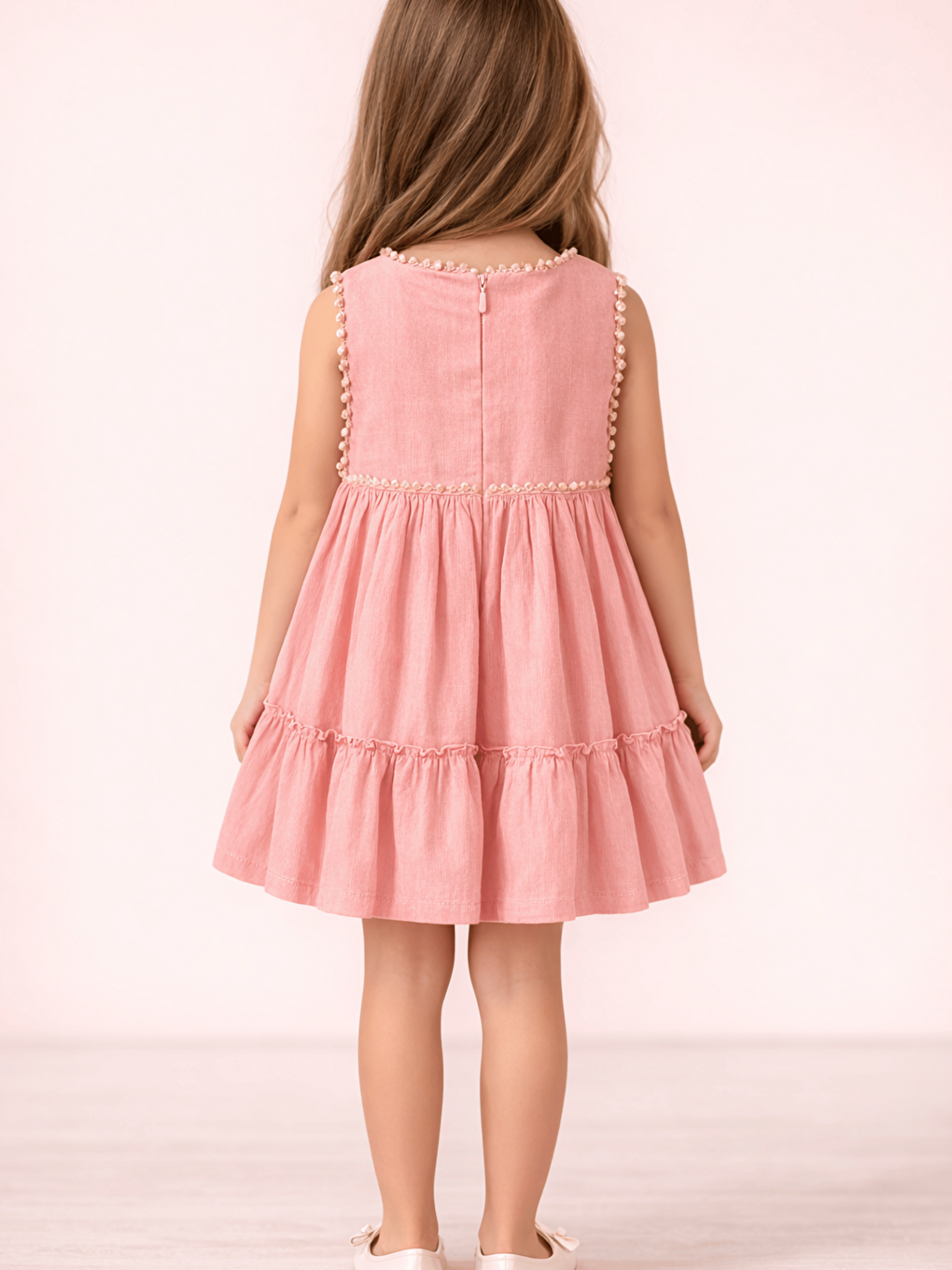 Pembe Bisiklet Yaka Kız Çocuk Elbise-2