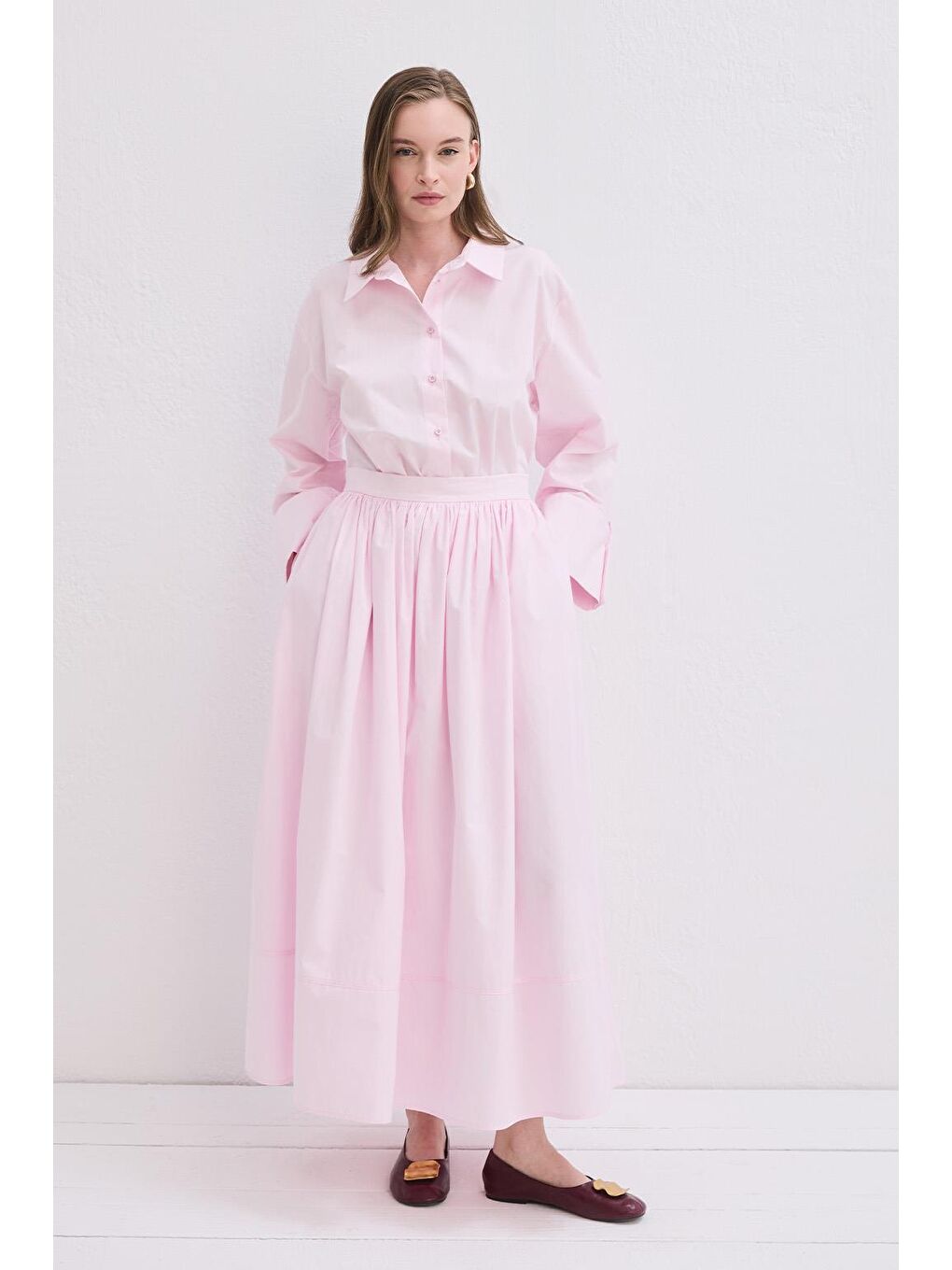 Vera Büzgülü Etek Pembe-1