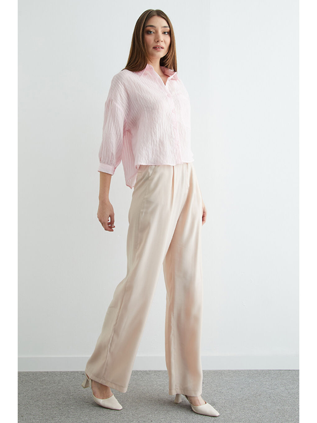 Pembe Çizgili Jakarlı Tek Cepli Gömlek-3