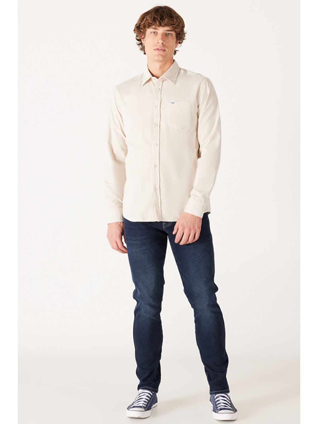 Bej Regular Fit %100 Pamuk Kadife Kırık Beyaz Uzun Kollu Gömlek-4