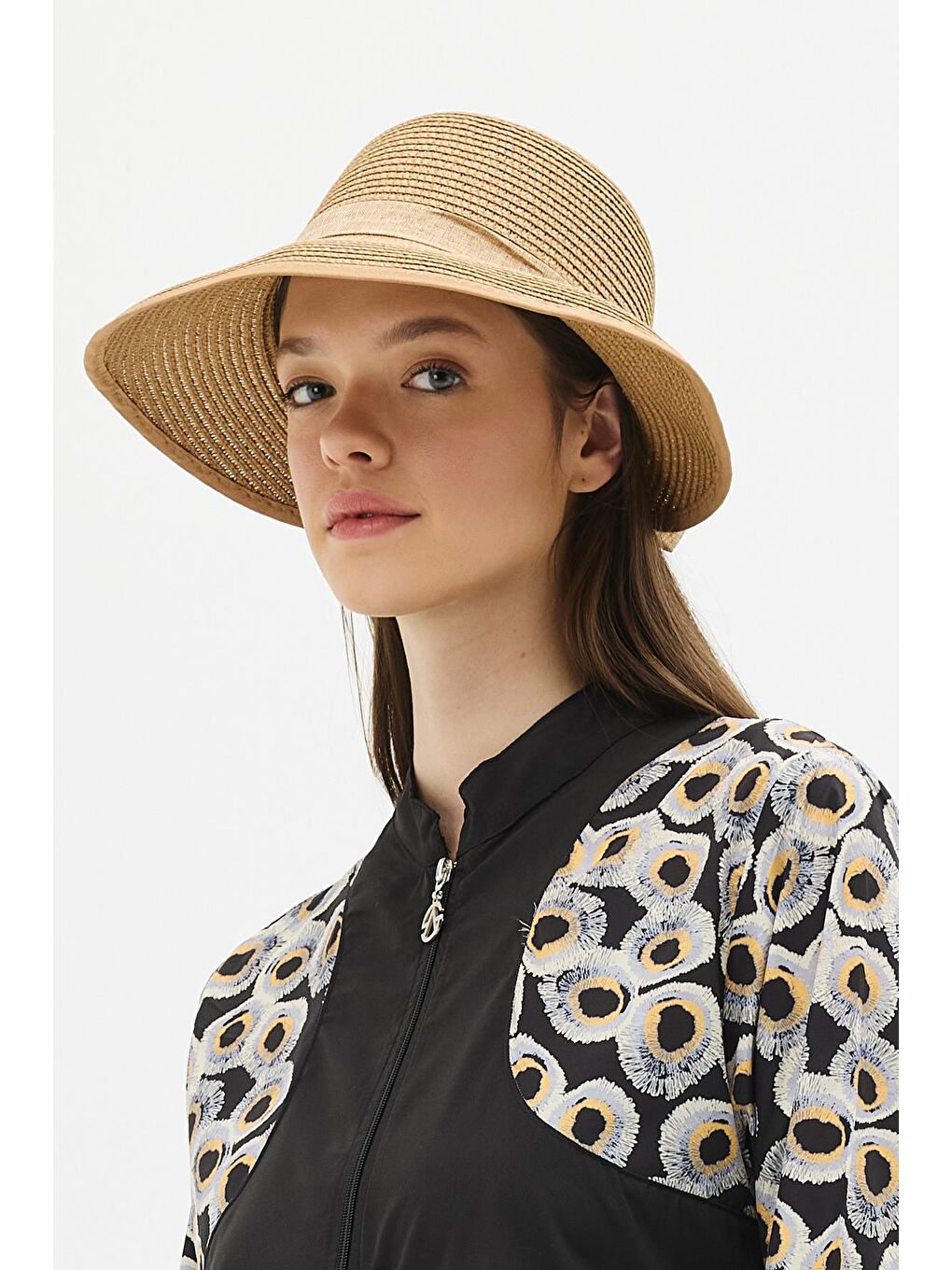 Bej Siperli Hasır Plaj Şapkası Y25730-27 Vizon-1