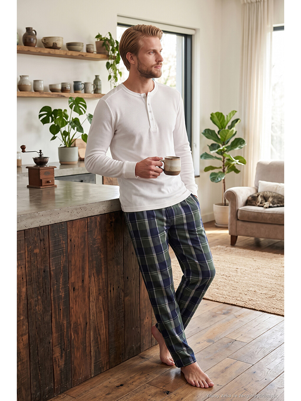 Yeşil Lastikli Bel Düz Paça Ultra Soft Polar Pijama Altı 6098001