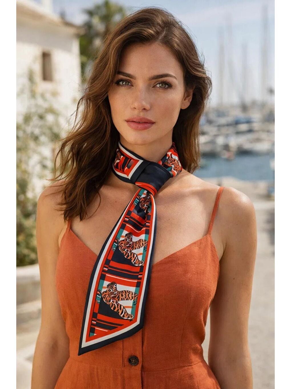 Kadın Kırmızı Etnik Desenli Boyun Fuları FLR1014 KIRMIZI-2