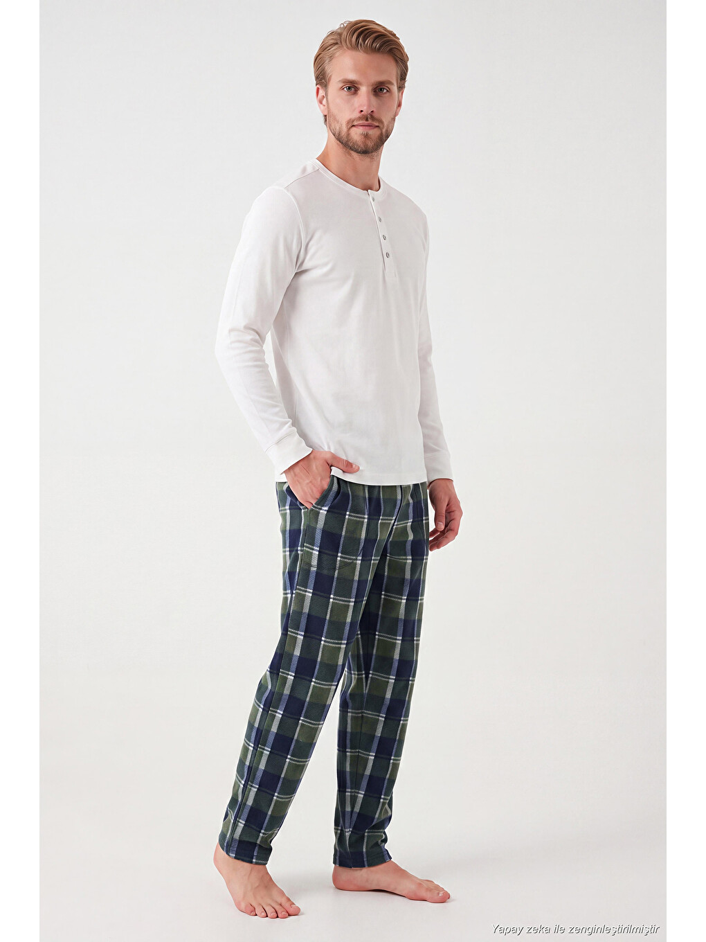 Yeşil Lastikli Bel Düz Paça Ultra Soft Polar Pijama Altı 6098001-1