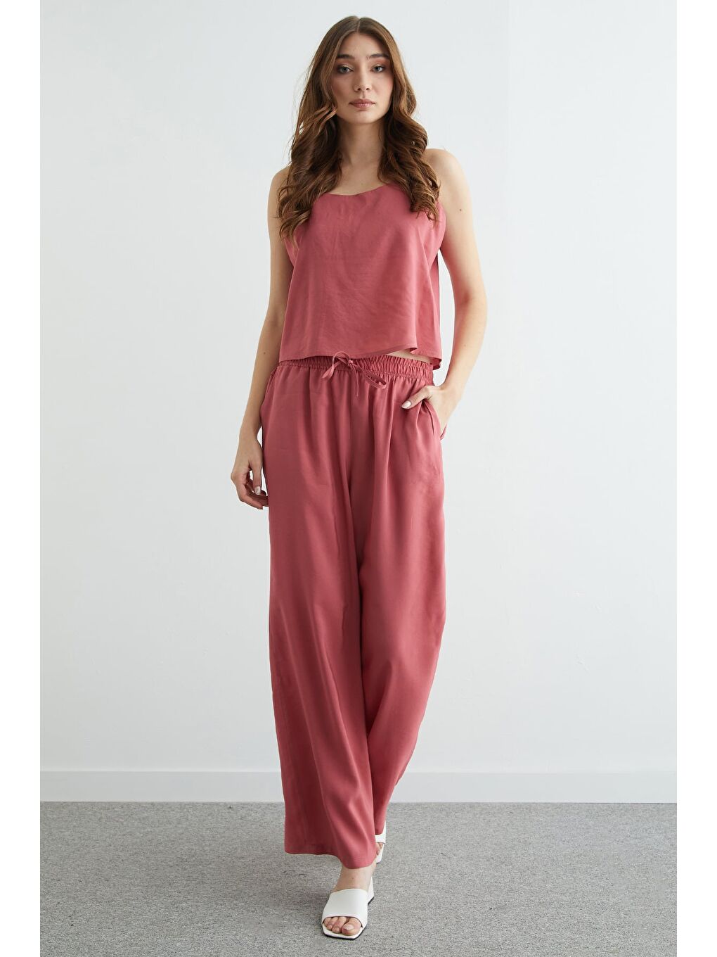 Pembe Basic İp Askılı Beli Lastikli 2 Li Takım-1