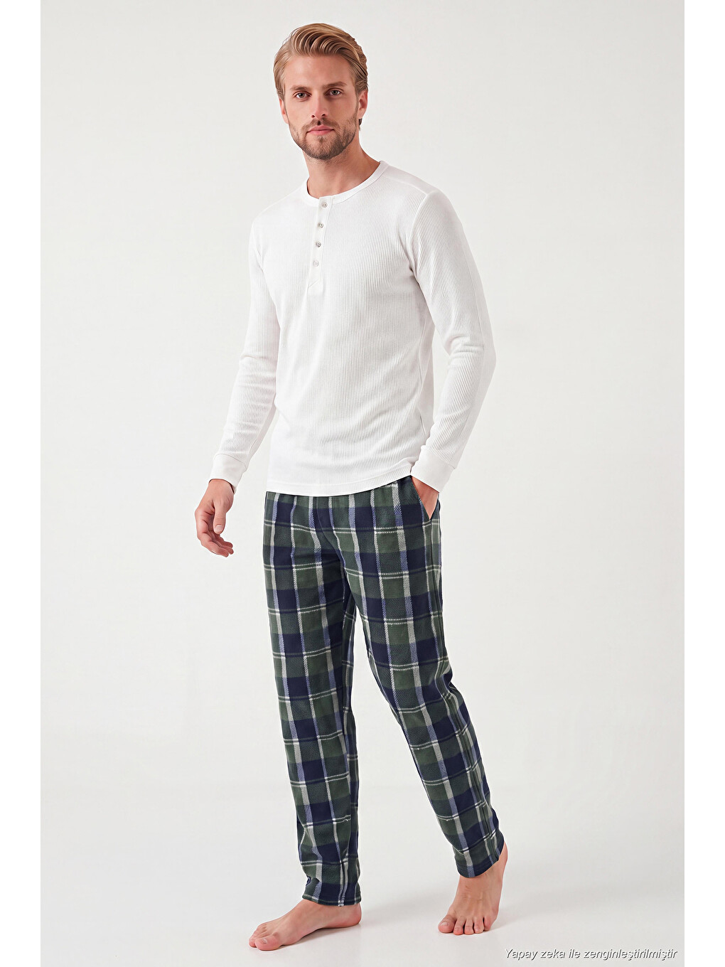 Yeşil Lastikli Bel Düz Paça Ultra Soft Polar Pijama Altı 6098001-2