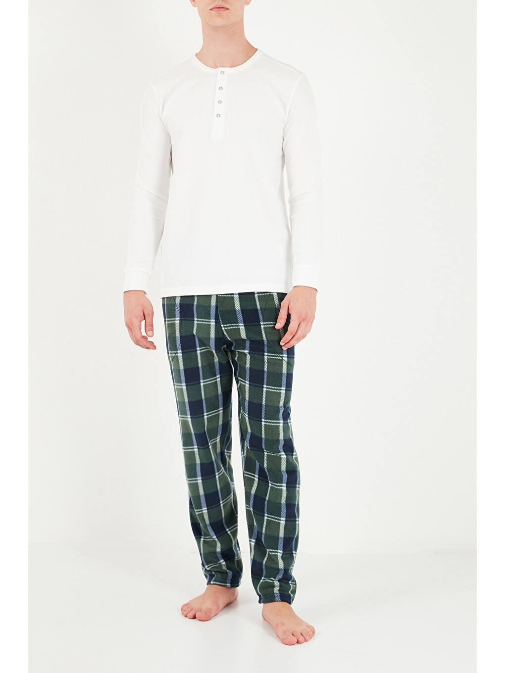 Yeşil Lastikli Bel Düz Paça Ultra Soft Polar Pijama Altı 6098001-3