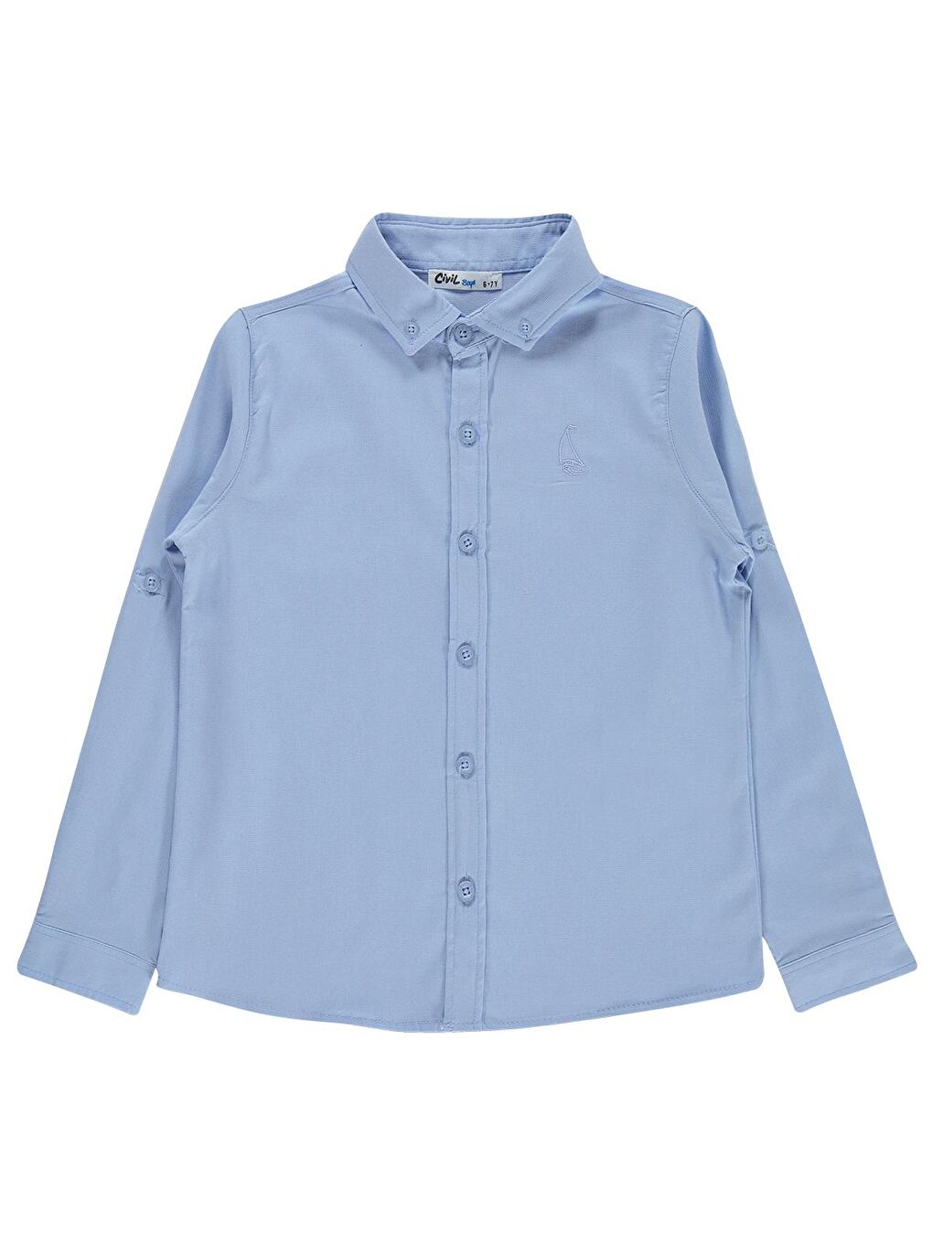 Boys Yelken Nakışlı 10-13 Yaş Gömlek - Mavi