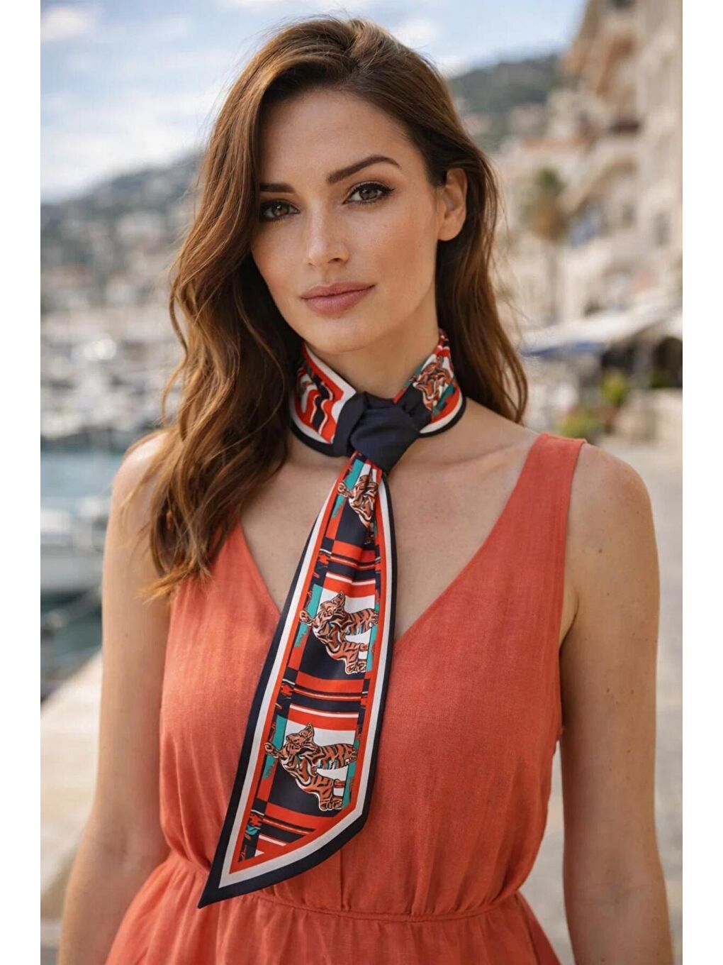 Kadın Kırmızı Etnik Desenli Boyun Fuları FLR1014 KIRMIZI-3