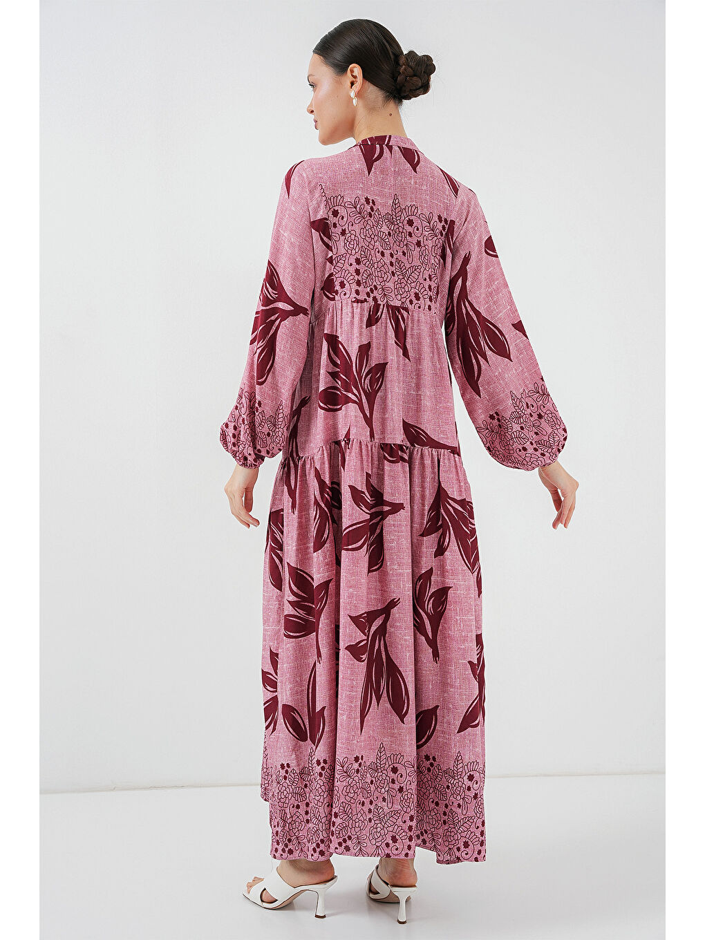 Kırmızı 2423 Otantik Desenli Tesettür Elbise - Y.Gül Kurusu-4