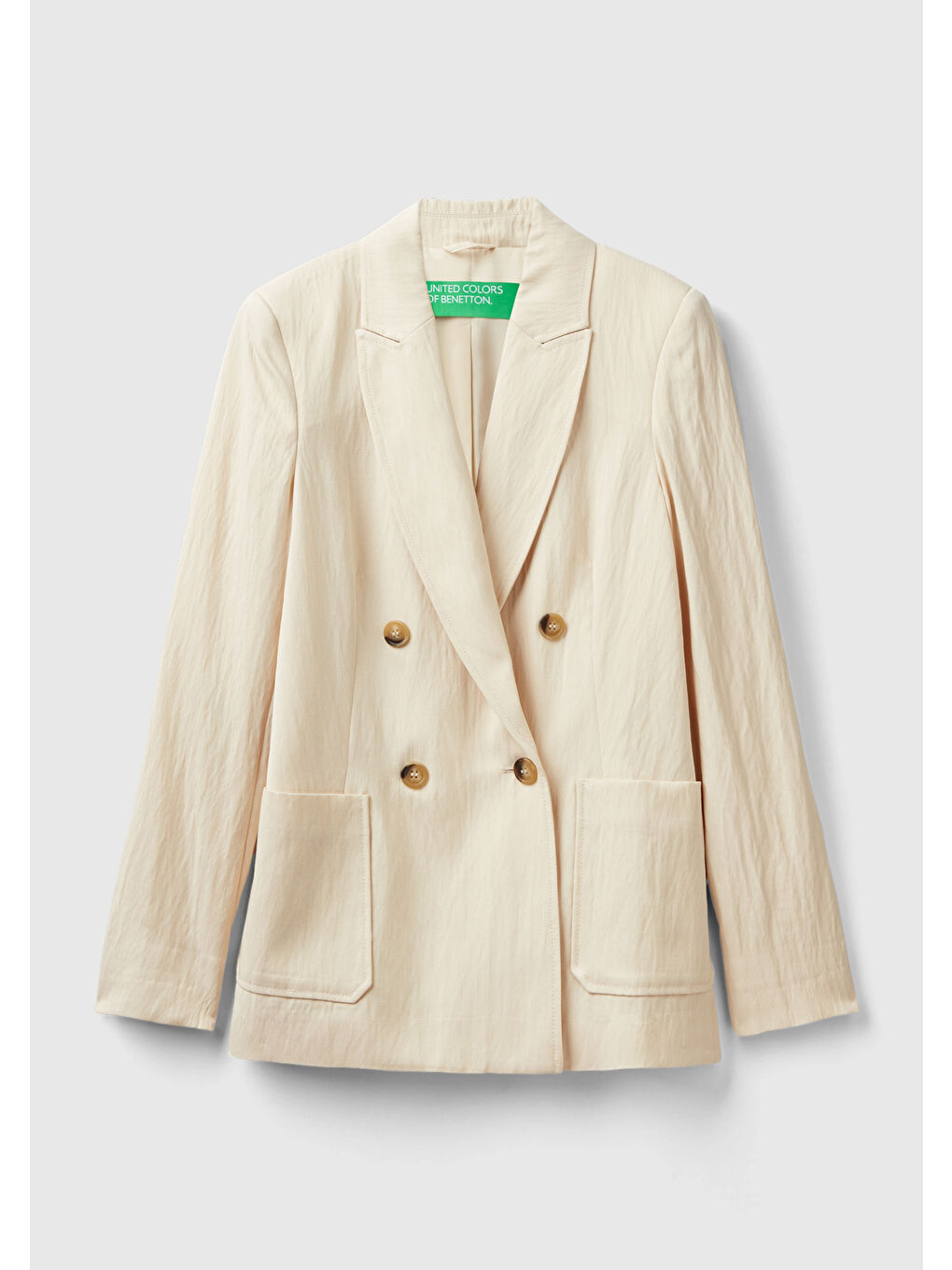 Kadın Bej Liyosel Ve Viskoz Karışımlı Yama Cepli Kruvaze Blazer Ceket-1