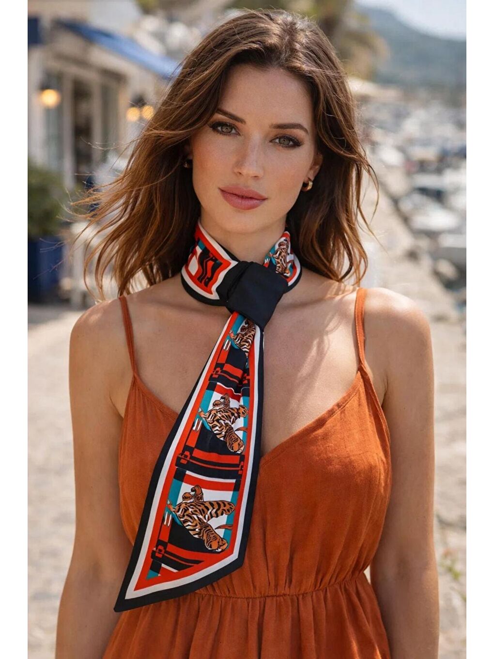 Kadın Kırmızı Etnik Desenli Boyun Fuları FLR1014 KIRMIZI-4