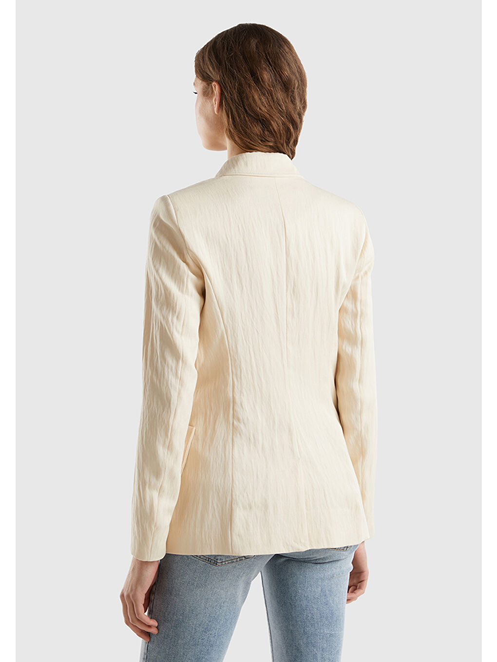 Kadın Bej Liyosel Ve Viskoz Karışımlı Yama Cepli Kruvaze Blazer Ceket-2