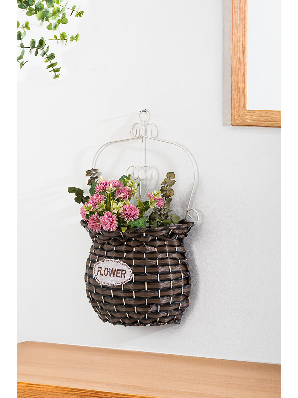 Kahverengi 2066-1 Kahve Dekoratif Çok Amaçlı Saksılık Hasır Modelli Saksı Çiçeklik 24x40cm-1