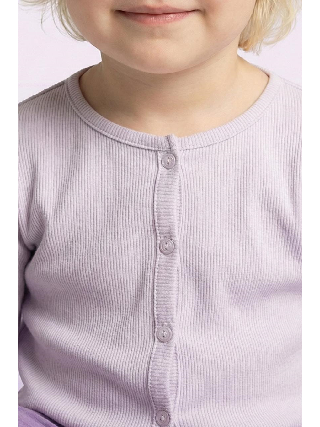Lila Kız Çocuk Fitilli %100 Pamuklu Düğmeli Hırka-1