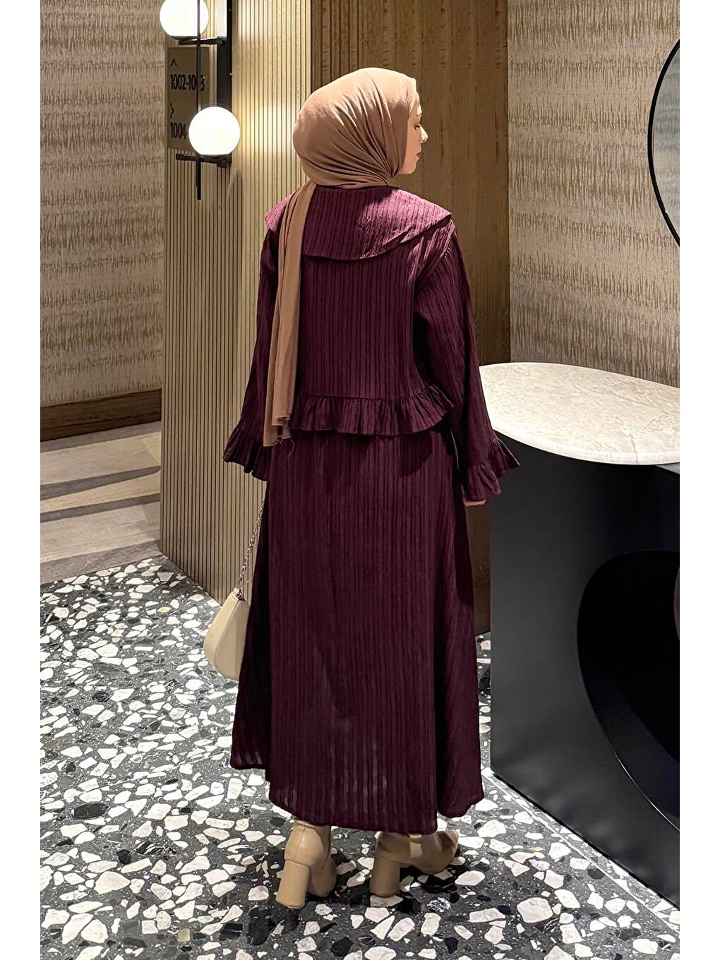 Geniş Yakalı Etekli Takım Mürdüm-3