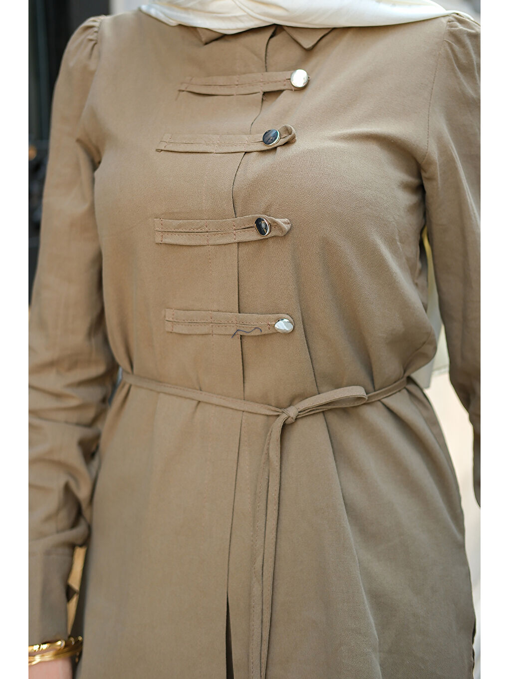 Bej Kadın Düğme Detay Takım Vizon-3