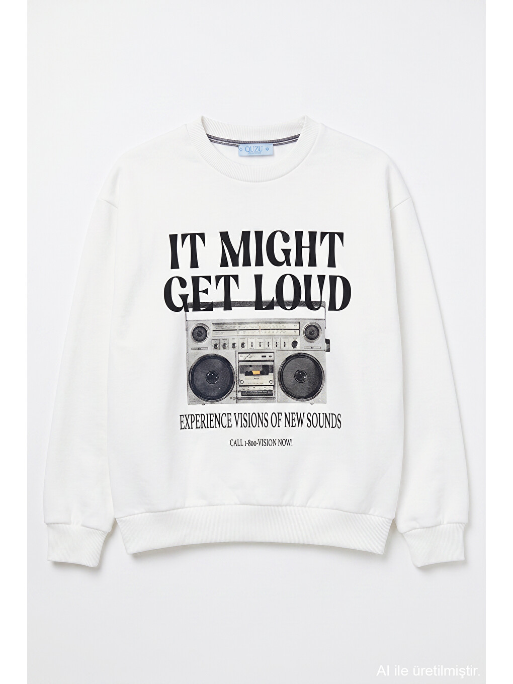 Radyo Baskılı Oversize Sweatshirt Ekru-1