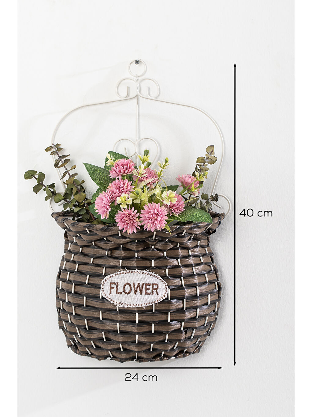 Kahverengi 2066-1 Kahve Dekoratif Çok Amaçlı Saksılık Hasır Modelli Saksı Çiçeklik 24x40cm-2