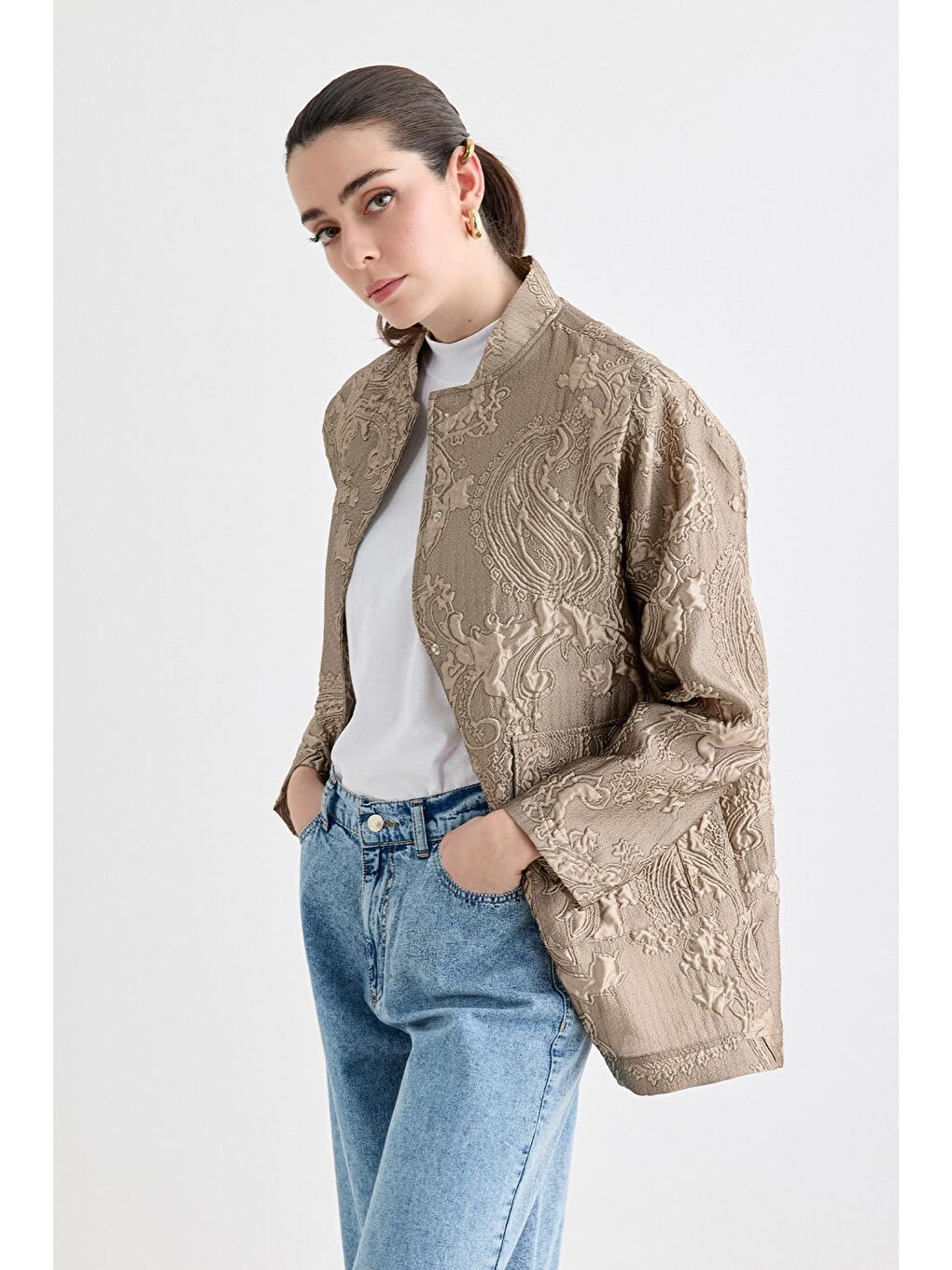 Bej Sonia Jakar Bomber Ceket Vizon