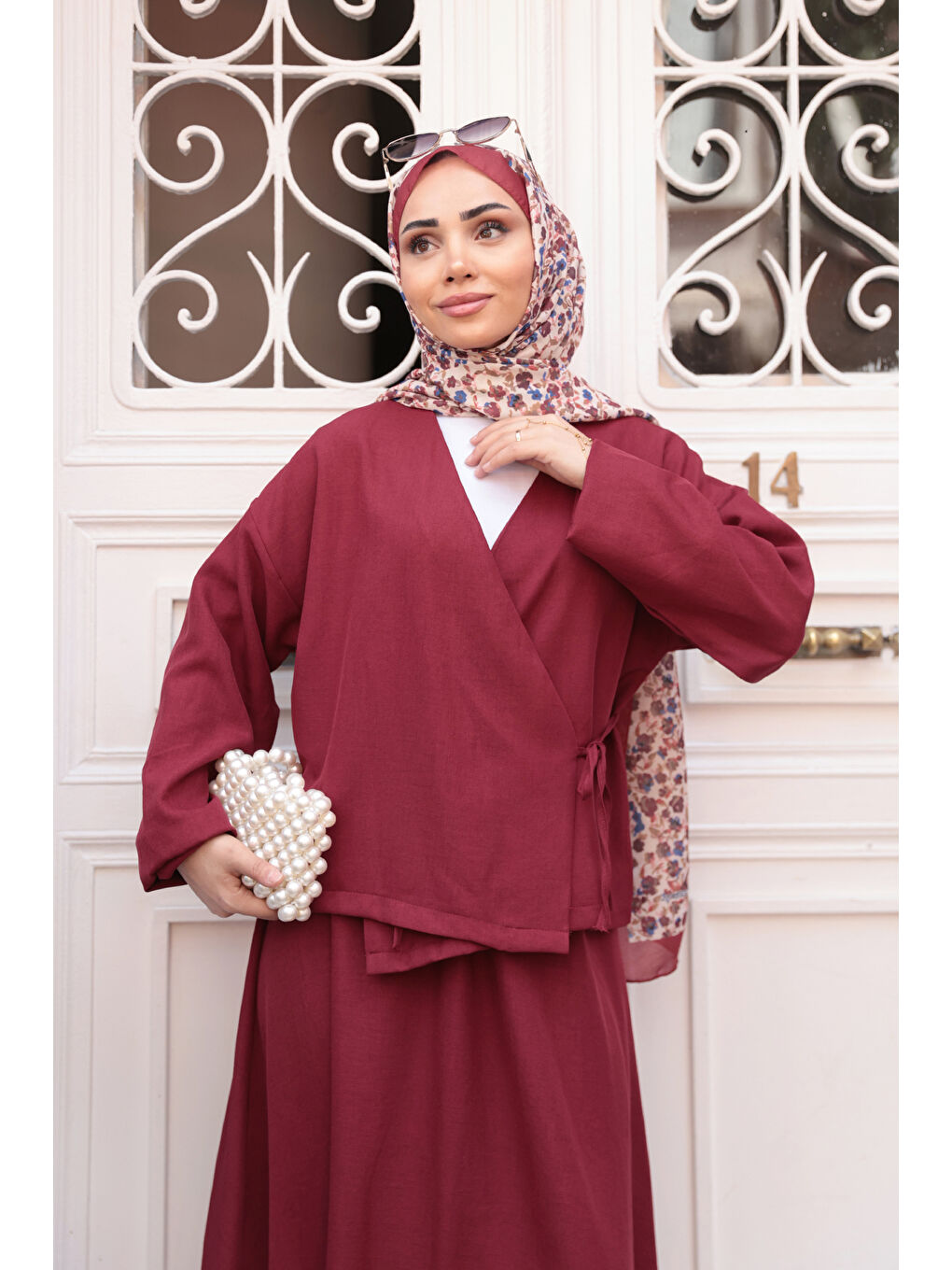 Kadın Yandan Bağlamalı Etekli Takım Bordo-3