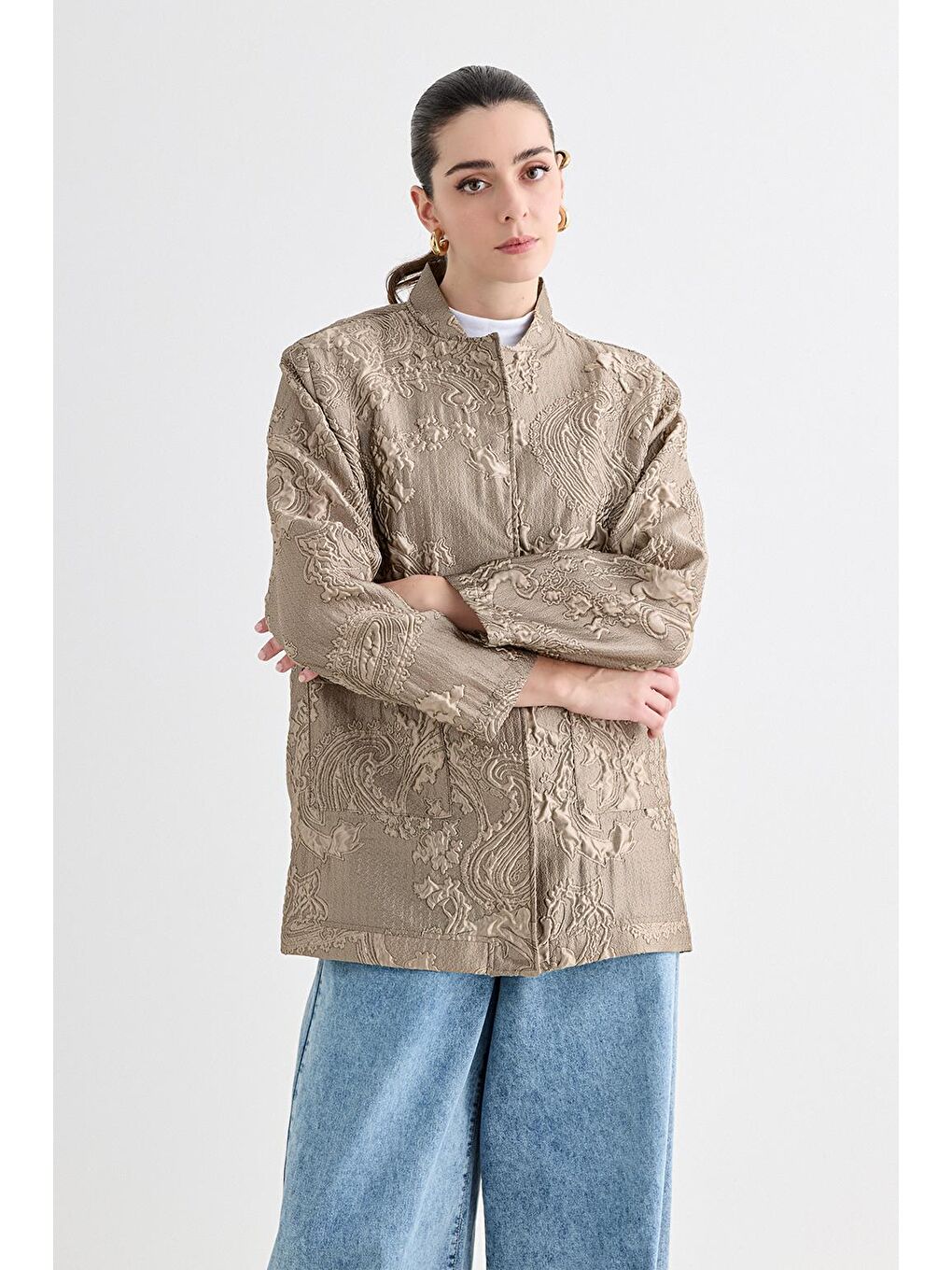 Bej Sonia Jakar Bomber Ceket Vizon-2