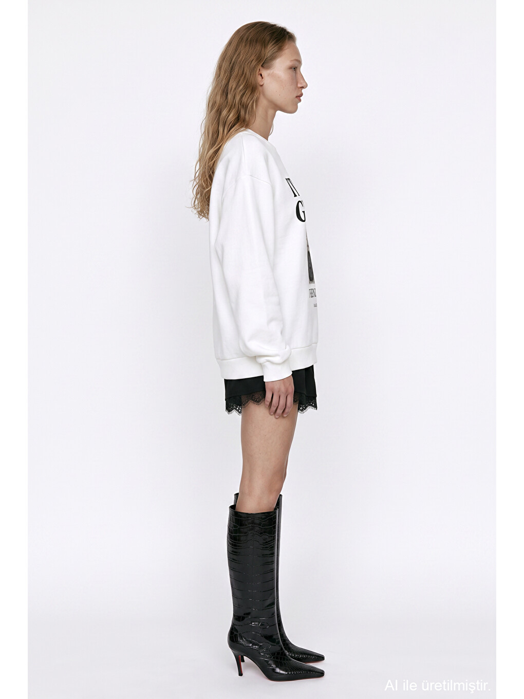 Radyo Baskılı Oversize Sweatshirt Ekru-3