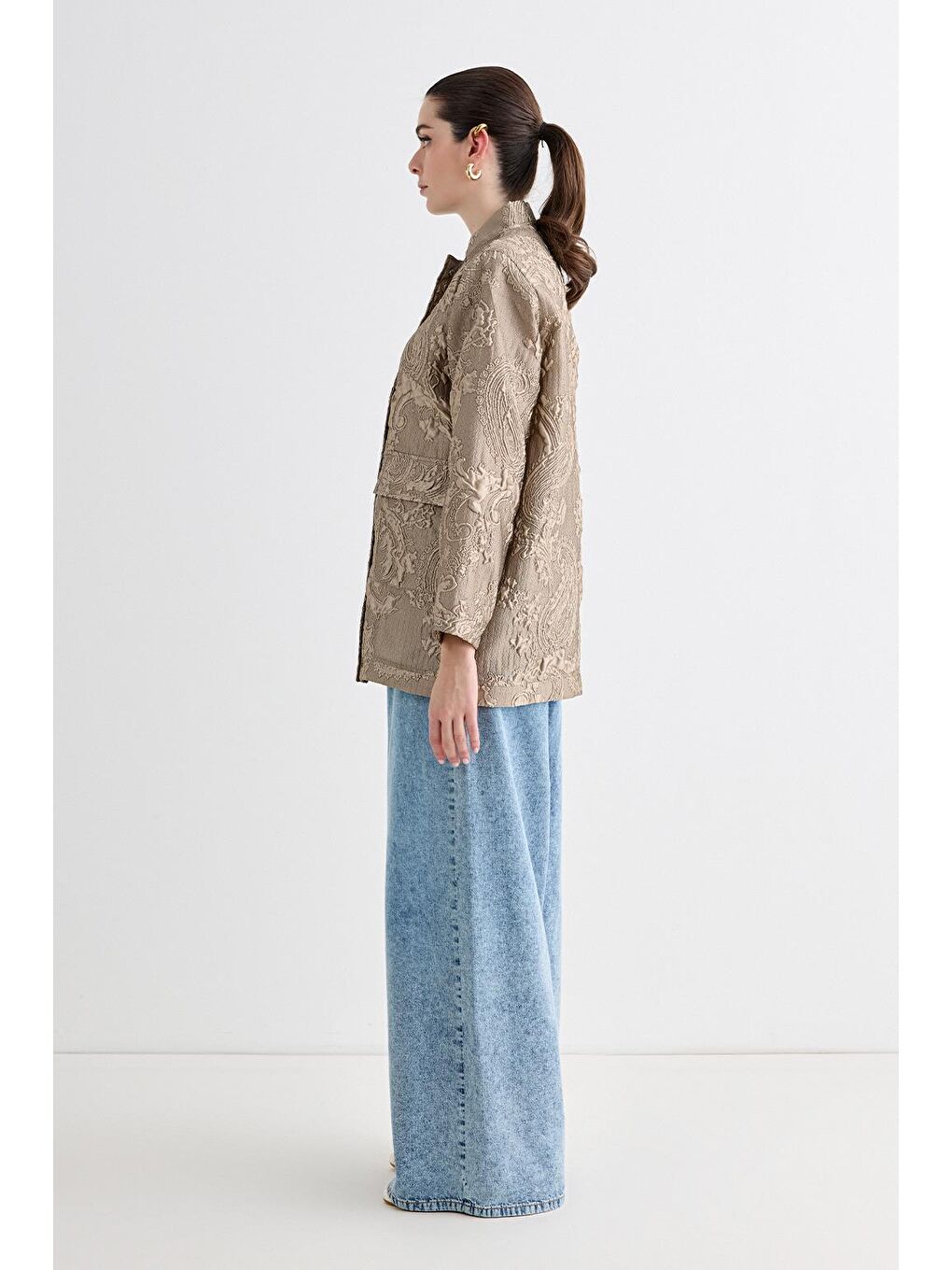 Bej Sonia Jakar Bomber Ceket Vizon-3