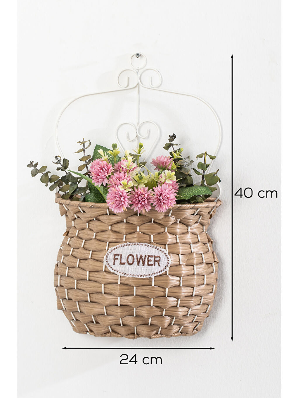 Kahverengi 2066-2 Taupe Dekoratif Çok Amaçlı Saksılık Hasır Modelli Saksı Çiçeklik 24x40cm-1