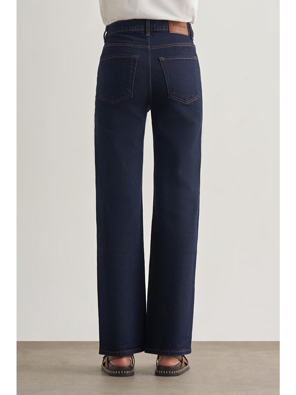 Straight Fit Yüksek Bel Lacivert Denim Pantolon-4