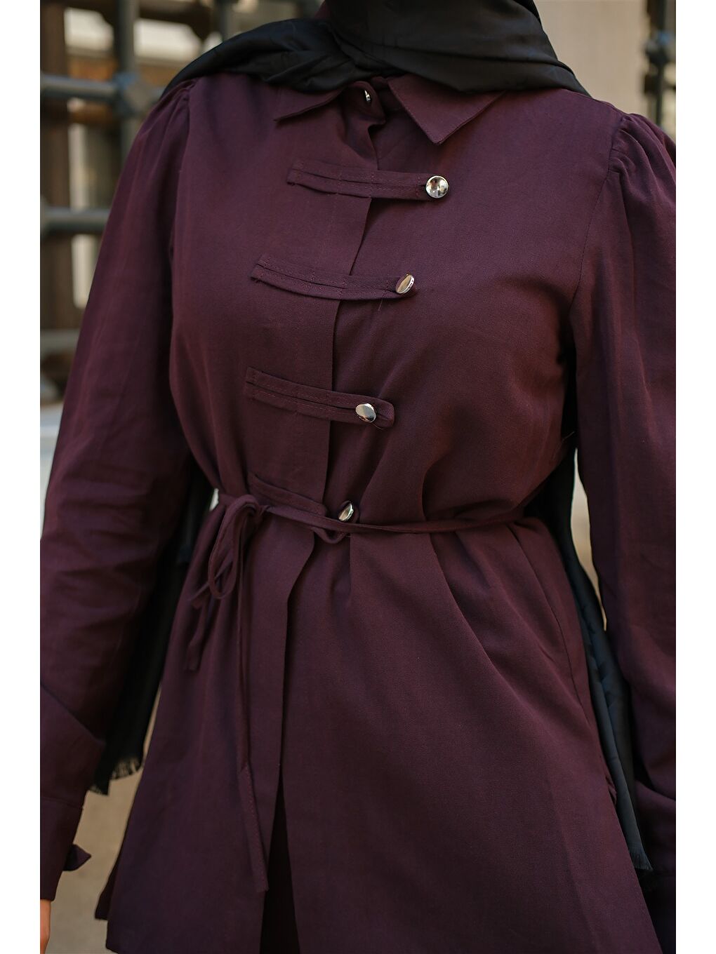 Kadın Düğme Detay Takım Mürdüm-3