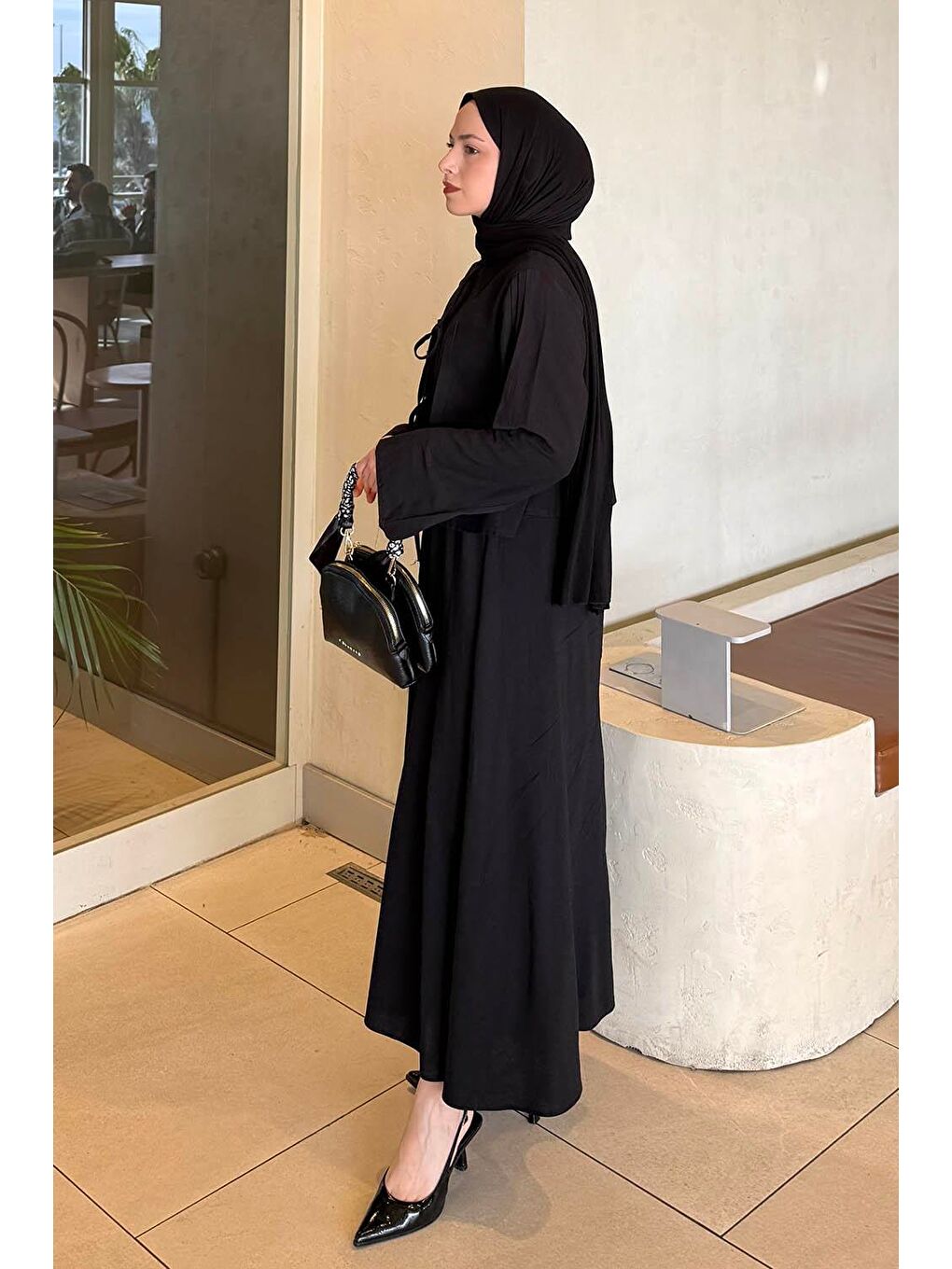 Pileli Bağlama Detaylı Takım Siyah-1