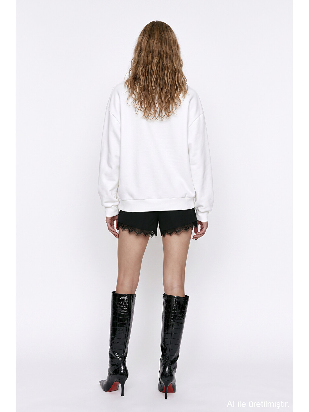 Radyo Baskılı Oversize Sweatshirt Ekru-4